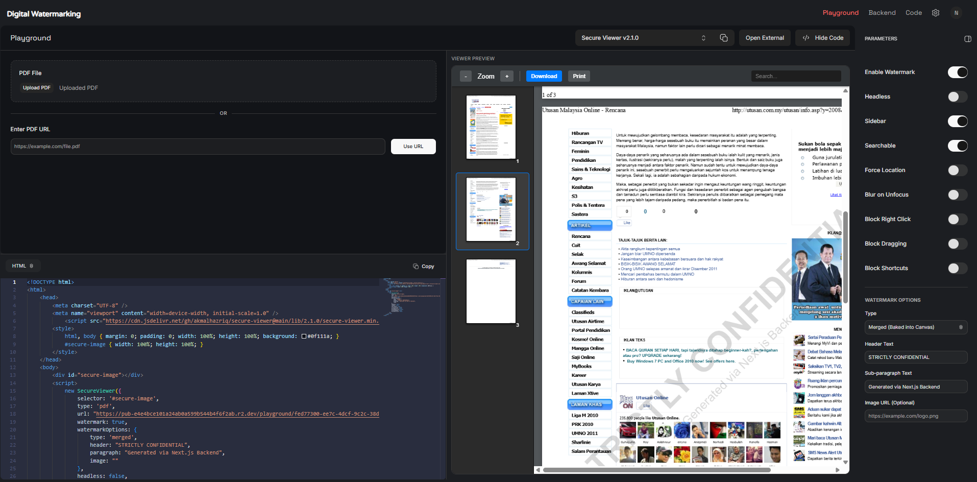 Secure Viewer Playground preview